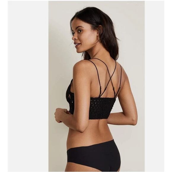 Free People Lace Bralette Womens XS Black Criss Cross Back Boho Feminine Dainty - Picture 2 of 8